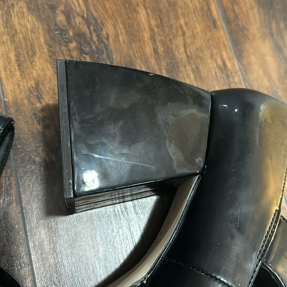 Sam Edelman Circus Dull Distressed Black Platform Patent Leather Block Heeled